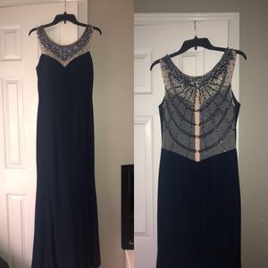 Long Navy Blue Prom Dress